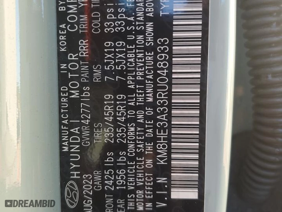 2024 Hyundai Kona Limited with VIN KM8HE3A33RU048933, listed as a Copart auction lot 43737515 with 6,559 mi miles and Salvage Title. Bid and sale history available at carsss.com. Image 13.