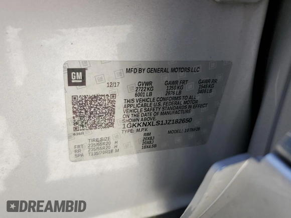 2018 GMC Acadia Denali z VIN 1GKKNXLS1JZ182650, wystawiony jako Copart lot #57838865 z przebiegiem 114 317 mil mil oraz Szkoda całkowita • Salvage title. Historia ofert i sprzedaży dostępna na DreamBid. Obrazek 13.