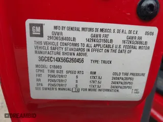 2006 Chevrolet Silverado 1500 Work Truck with VIN 3GCEC14X56G260456, listed as a IAAI auction lot 41631680 with 308,662 mi miles. Bid and sale history available at carsss.com. Image 9.