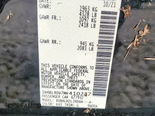 2021 Nissan Altima SV z VIN 1N4BL4DV7MN410287, wystawiony jako Copart lot #57296435 z przebiegiem 51 593 mil mil oraz Szkoda całkowita • Salvage title. Historia ofert i sprzedaży dostępna na DreamBid. Obrazek 12.