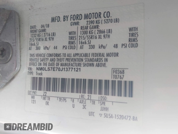 2018 Ford Transit Connect XL with VIN NM0LS7E70J1377121, listed as a IAAI auction lot 42303567 with 175,793 mi miles and . Bid and sale history available at DreamBid. Image 9.