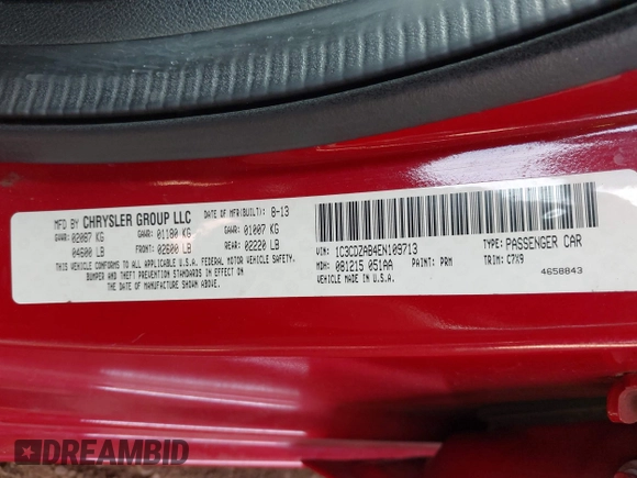 2014 Dodge Avenger SE with VIN 1C3CDZAB4EN109713, listed as a IAAI auction lot 41490298 with 101,833 mi miles and . Bid and sale history available at DreamBid. Image 9.
