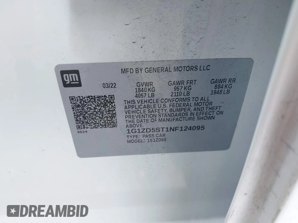 2022 Chevrolet Malibu LT with VIN 1G1ZD5ST1NF124095, listed as a IAAI auction lot 41968133 with 88,902 mi miles and . Bid and sale history available at DreamBid. Image 9.