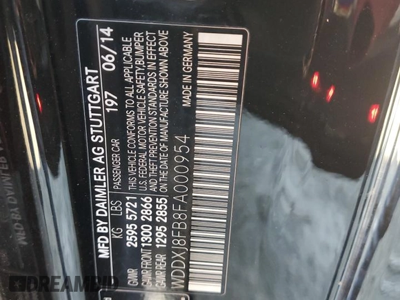 2015 Mercedes-Benz S 550 with VIN WDDXJ8FB8FA000954, listed as a Copart auction lot 46428495 with 54,727 mi miles and Salvage Title. Bid and sale history available at carsss.com. Image 13.