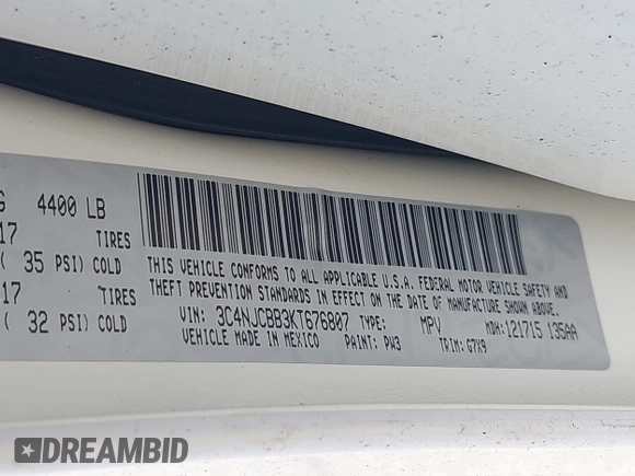 2019 Jeep Compass Altitude with VIN 3C4NJCBB3KT676807, listed as a IAAI auction lot 42595932 with 104,505 mi miles and . Bid and sale history available at DreamBid. Image 9.