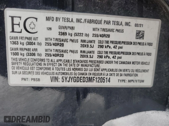 2021 Tesla Model Y Standard Range z VIN 5YJYGDED3MF120514, wystawiony jako Copart lot #46156775 z przebiegiem 93 470 mil mil oraz Szkoda całkowita • Salvage title. Historia ofert i sprzedaży dostępna na DreamBid. Obrazek 13.