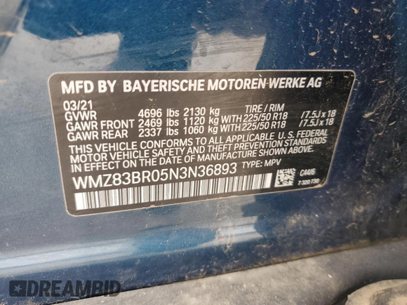 2022 MINI Countryman Cooper S with VIN WMZ83BR05N3N36893, listed as a Copart auction lot 71615954 with 37,695 mi miles and Salvage title. Bid and sale history available at DreamBid. Image 12.