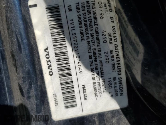 1997 Volvo 850 с VIN YV1LS5722V1374049, выставлен на аукционе Copart как лот 62758684 с пробегом 243 443 миль миль и Списание • Salvage title. История ставок и продаж доступна на DreamBid. Изображение 12.