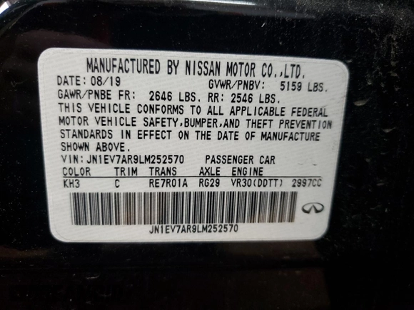 2020 Infiniti Q50 Luxe z VIN JN1EV7AR9LM252570, wystawiony jako Copart lot #58611975 z przebiegiem 148 107 mil mil oraz Czysty tytuł • Clean title. Historia ofert i sprzedaży dostępna na DreamBid. Obrazek 12.