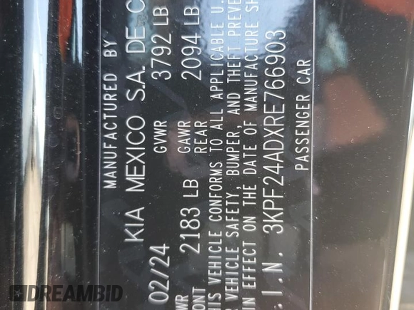 2024 Kia Forte LX with VIN 3KPF24ADXRE766903, listed as a Copart auction lot 47086535 with 22,549 mi miles and Salvage Title. Bid and sale history available at carsss.com. Image 13.