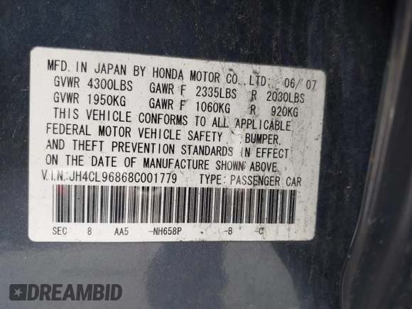 2008 Acura TSX with VIN JH4CL96868C001779, listed as a IAAI auction lot 42030254 with 227,943 mi miles and . Bid and sale history available at DreamBid. Image 9.