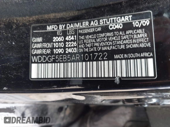 2010 Mercedes-Benz C-Class C 300 Sport with VIN WDDGF5EB5AR101722, listed as a IAAI auction lot 41714757 with 203,528 mi miles. Bid and sale history available at carsss.com. Image 9.