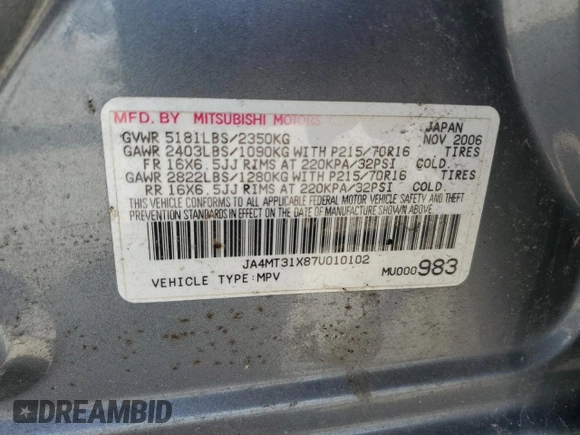 2007 Mitsubishi Outlander LS z VIN JA4MT31X87U010102, wystawiony jako Copart lot #51074025 z przebiegiem 132 258 mil mil oraz Czysty tytuł • Clean title. Historia ofert i sprzedaży dostępna na DreamBid. Obrazek 13.