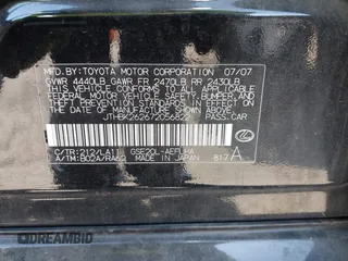 2007 Lexus IS 250 with VIN JTHBK262672056822, listed as a IAAI auction lot 42014362 with 125,375 mi miles and . Bid and sale history available at DreamBid. Image 9.