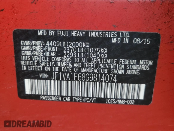2016 Subaru WRX Premium с VIN JF1VA1E68G9814074, выставлен на аукционе Copart как лот 53944015 с пробегом 89 244 миль миль и Списание • Salvage title. История ставок и продаж доступна на DreamBid. Изображение 12.