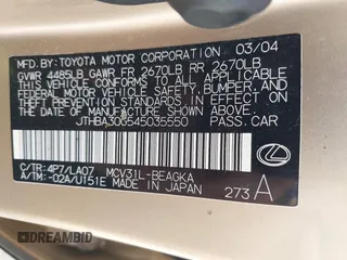 2004 Lexus ES 350 с VIN JTHBA30G545035550, выставлен на аукционе IAAI как лот 42388367 с пробегом 136 882 миль миль и . История ставок и продаж доступна на DreamBid. Изображение 9.