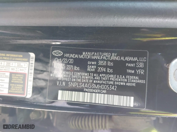 2021 Hyundai Elantra SEL with VIN 5NPLS4AG3MH005342, listed as a IAAI auction lot 41787600 with 85,819 mi miles. Bid and sale history available at carsss.com. Image 9.
