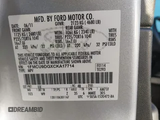 2012 Ford Escape XLT with VIN 1FMCU9DGXCKA17714, listed as a IAAI auction lot 41787003 with 179,074 mi miles and . Bid and sale history available at DreamBid. Image 9.