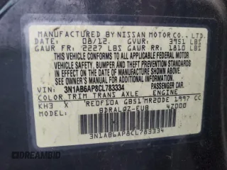 2012 Nissan Sentra S with VIN 3N1AB6AP8CL783334, listed as a Copart auction lot 51744145 with 226,812 mi miles and Salvage title. Bid and sale history available at DreamBid. Image 14.