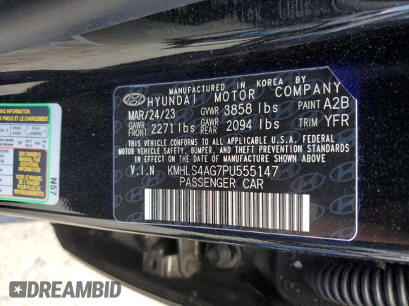 2023 Hyundai Elantra SEL с VIN KMHLS4AG7PU555147, выставлен на аукционе Copart как лот 54927165 с пробегом 32 234 миль миль и Списание • Salvage title. История ставок и продаж доступна на DreamBid. Изображение 12.