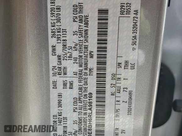2024 Ford Bronco Outer Banks z VIN 1FMDE8BH6RLA98169, wystawiony jako Copart lot #51036615 z przebiegiem 3 859 mil mil oraz Szkoda całkowita • Salvage title. Historia ofert i sprzedaży dostępna na DreamBid. Obrazek 13.