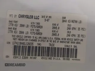 2008 Dodge 1500 SLT with VIN 1D7HU18NX8J120235, listed as a IAAI auction lot 41848707 with 168,281 mi miles. Bid and sale history available at carsss.com. Image 9.