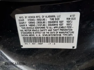 2007 Honda Odyssey EX-L with VIN 5FNRL38757B070106, listed as a Copart auction lot 79815514 with 0 mi miles and Non Repairable. Bid and sale history available at carsss.com. Image 13.
