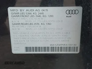 2015 Audi Q5 Premium Plus with VIN WA1LFAFP0FA139130, listed as a IAAI auction lot 42679825 with 76,853 mi miles and . Bid and sale history available at DreamBid. Image 9.
