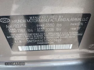 2014 Hyundai Elantra SE with VIN 5NPDH4AE5EH515999, listed as a IAAI auction lot 42100361 with 177,802 mi miles and . Bid and sale history available at DreamBid. Image 9.