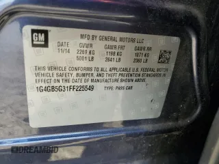 2015 Buick LaCrosse Leather with VIN 1G4GB5G31FF225549, listed as a Copart auction lot 44574225 with 47,127 mi miles and Salvage Title. Bid and sale history available at DreamBid. Image 12.