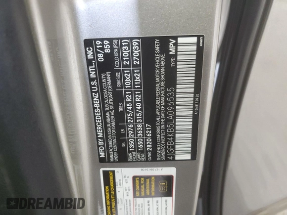 2020 Mercedes-Benz GLE 350 z VIN 4JGFB4KB5LA096535, wystawiony jako Copart lot #57148925 z przebiegiem 96 011 mil mil oraz Szkoda całkowita • Salvage title. Historia ofert i sprzedaży dostępna na DreamBid. Obrazek 13.