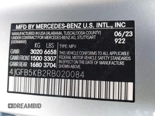2024 Mercedes-Benz GLE 450 with VIN 4JGFB5KB2RB020084, listed as a IAAI auction lot 42597712 with 24,222 mi miles and . Bid and sale history available at DreamBid. Image 9.