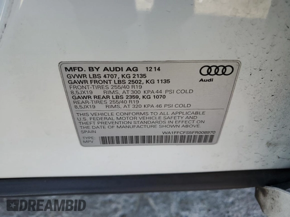 2015 Audi Q3 Prestige with VIN WA1FFCFS5FR008970, listed as a Copart auction lot 63481644 with 103,795 mi miles and Salvage title. Bid and sale history available at DreamBid. Image 15.