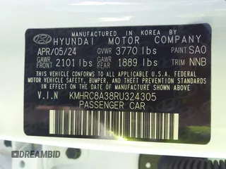 2024 Hyundai Venue SEL with VIN KMHRC8A38RU324305, listed as a IAAI auction lot 41645452 with 11,629 mi miles and . Bid and sale history available at DreamBid. Image 9.