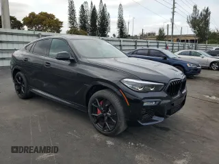 2021 BMW X6 xDrive40i with VIN 5UXCY6C00M9E08487, listed as a Copart auction lot 46477895 with 34,000 mi miles and Salvage Title. Bid and sale history available at carsss.com. Image 4.