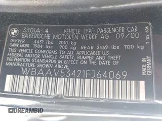 2001 BMW 3 Series 330i with VIN WBAAV53421FJ64069, listed as a IAAI auction lot 41760517 with Not Provided miles and . Bid and sale history available at carsss.com. Image 9.