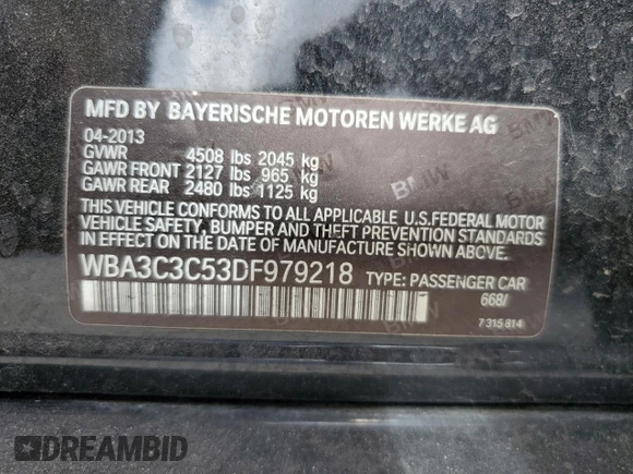 2013 BMW 3 Series 320i xDrive с VIN WBA3C3C53DF979218, выставлен на аукционе Copart как лот 54773715 с пробегом 154 369 миль миль и Списание • Salvage title. История ставок и продаж доступна на DreamBid. Изображение 12.