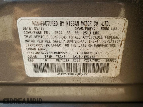 2014 Infiniti Q50 Premium with VIN JN1BV7AR8EM682225, listed as a Copart auction lot 56753125 with 121,000 mi miles and Salvage title. Bid and sale history available at DreamBid. Image 12.