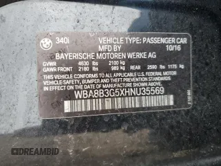2017 BMW 3 Series 340i with VIN WBA8B3G5XHNU35569, listed as a Copart auction lot 88537495 with 93,837 mi miles and Salvage Title. Bid and sale history available at DreamBid. Image 13.