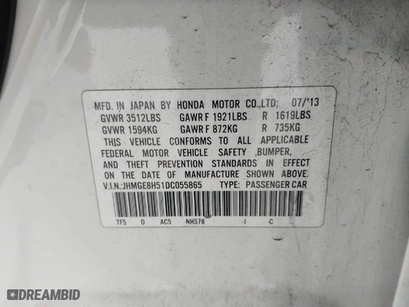 2013 Honda Fit Sport with VIN JHMGE8H51DC055865, listed as a IAAI auction lot 41904400 with 280,556 mi miles. Bid and sale history available at carsss.com. Image 9.