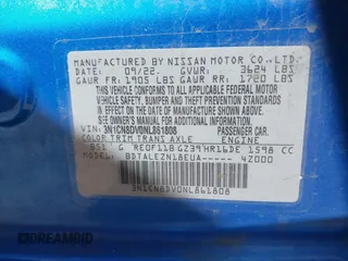 2022 Nissan Versa S with VIN 3N1CN8DV0NL861808, listed as a IAAI auction lot 41659518 with 56,857 mi miles and . Bid and sale history available at DreamBid. Image 9.