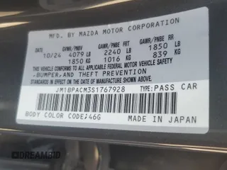 2025 Mazda 3 S Preferred with VIN JM1BPACM3S1767928, listed as a Copart auction lot 64097255 with 6,198 mi miles and Salvage title. Bid and sale history available at DreamBid. Image 13.