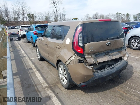 2015 Kia Soul + with VIN KNDJP3A52F7199953, listed as a IAAI auction lot 41797635 with 139,634 mi miles. Bid and sale history available at carsss.com. Image 3.