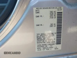 2019 Nissan Altima S with VIN 1N4BL4BV0KC186887, listed as a IAAI auction lot 41824594 with 88,911 mi miles and . Bid and sale history available at DreamBid. Image 9.