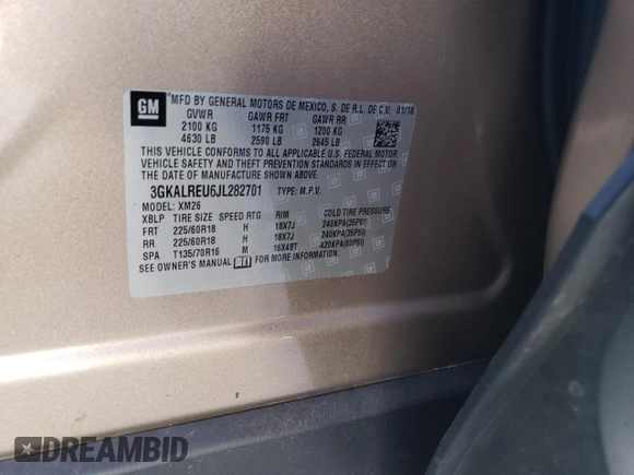 2018 GMC Terrain SLT Diesel with VIN 3GKALREU6JL282701, listed as a Copart auction lot 75844504 with 124,430 mi miles and Salvage Title. Bid and sale history available at DreamBid. Image 13.