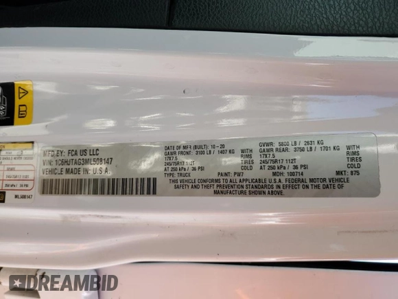 2021 Jeep Gladiator Sport S с VIN 1C6HJTAG3ML508147, выставлен на аукционе Copart как лот 48137855 с пробегом 43 407 миль миль и Списание • Salvage title. История ставок и продаж доступна на DreamBid. Изображение 14.