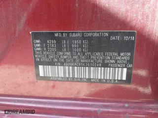 2019 Subaru Impreza Premium with VIN 4S3GKAC65K3610248, listed as a IAAI auction lot 41674314 with 84,166 mi miles. Bid and sale history available at carsss.com. Image 9.