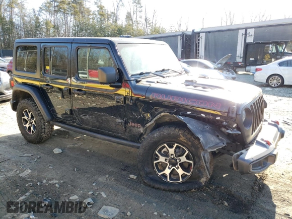 2021 Jeep Wrangler Unlimited Rubicon with VIN 1C4HJXFGXMW580776, listed as a Copart auction lot 46478105 with 56,120 mi miles and Salvage Title. Bid and sale history available at DreamBid. Image 4.