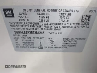 2014 Chevrolet Equinox LT z VIN 2GNALBEK2E6281242, wystawiony jako IAAI lot #41737656 z przebiegiem 193 044 mil mil oraz . Historia ofert i sprzedaży dostępna na DreamBid. Obrazek 9.