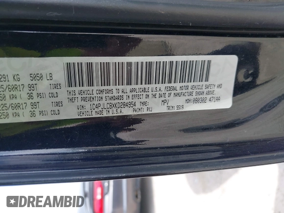 2019 Jeep Cherokee Latitude with VIN 1C4PJLCBXKD284954, listed as a IAAI auction lot 41877944 with 134,931 mi miles. Bid and sale history available at carsss.com. Image 9.